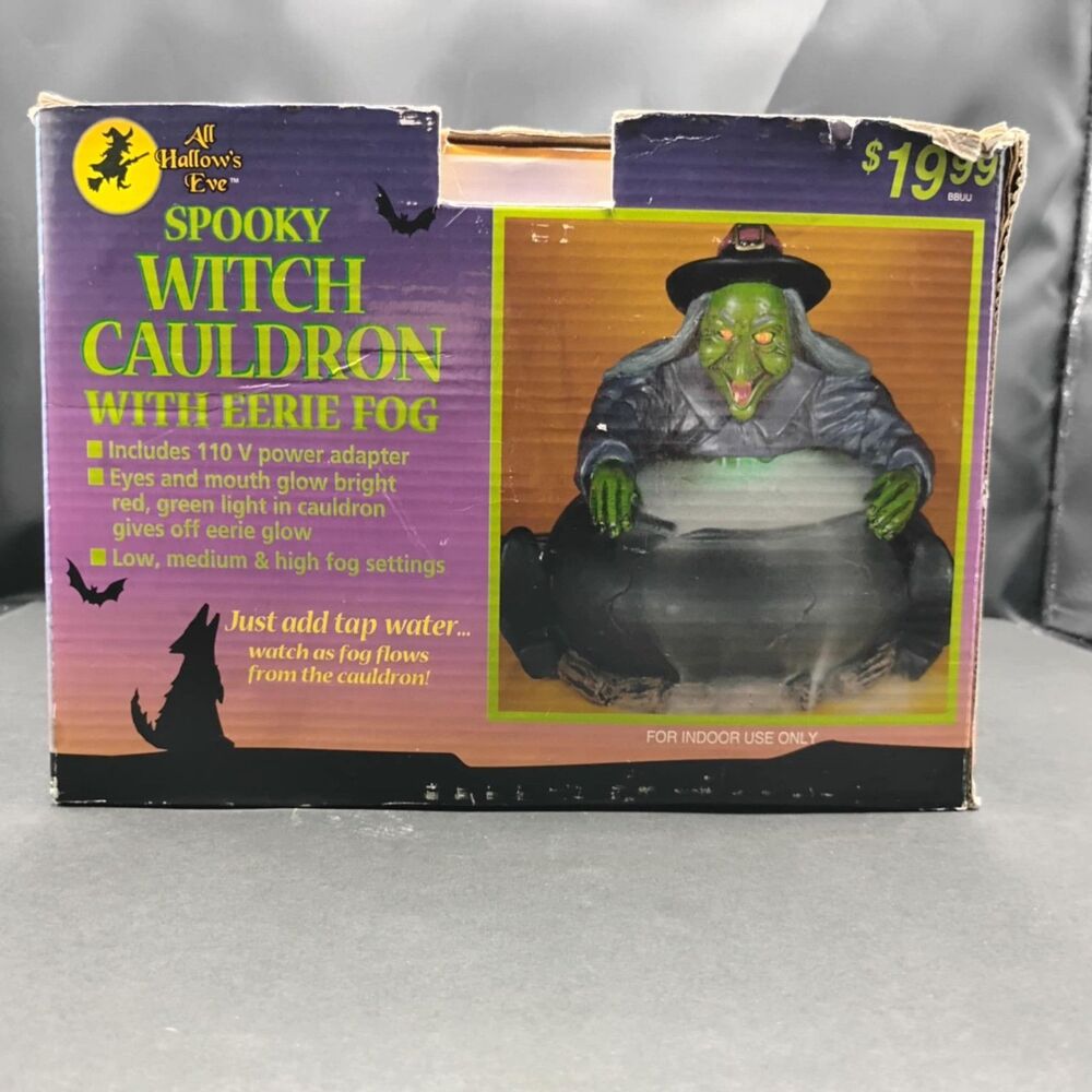 Vintage Halloween Glowing Spooky Witch Cauldron Eerie Fog Machine Lighted w/ Box - Picture 8 of 10